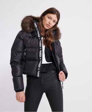 Superdry Sport Puffer Borg Crop Női Kabát Fekete | ZJPOM0378